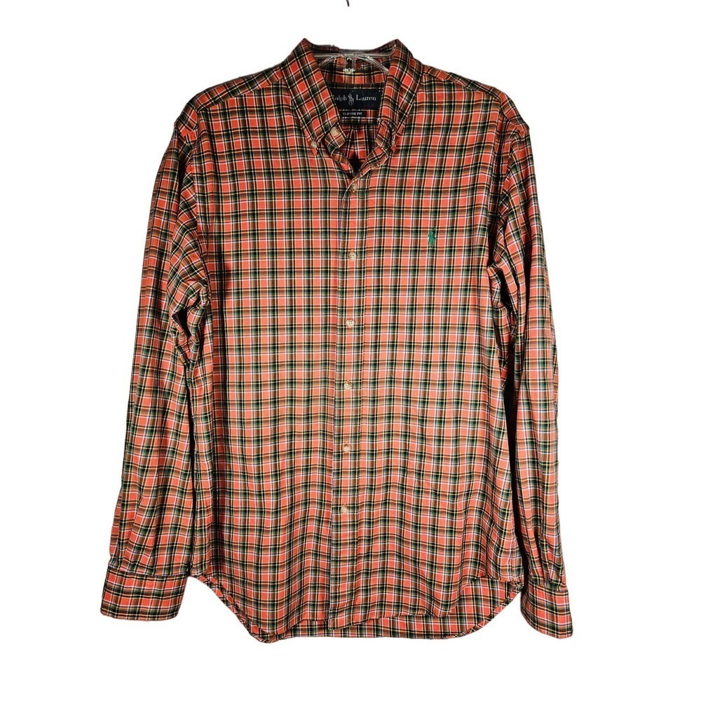 Ralph Lauren Polo Men's Classic Fit Long Sleeve Button Front Polo Medium‎ Orange